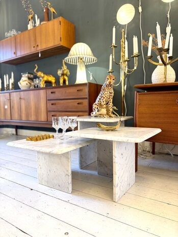 Set vintage Italiaanse vierkante marmeren salontafels | Sprinkelhop