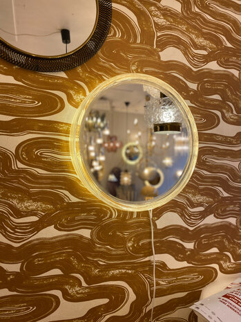 Hillebrand vintage plexiglazen ronde spiegel met verlichting | Sprinkelhop