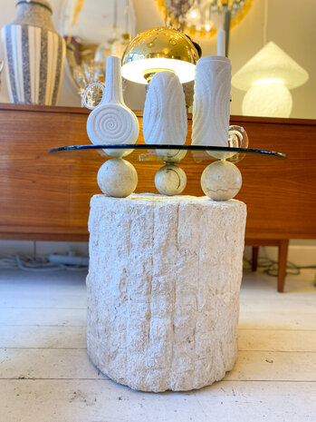 Vintage mactan stenen glazen salontafel Magnussen Ponte | Sprinkelhop