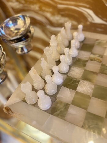 Vintage marmeren schaakspel wit onyx