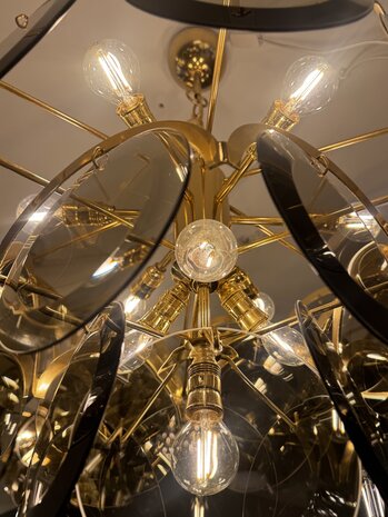 Vintage Italiaanse Vistosi rookglazen schijven kroonluchter hanglamp XL | Sprinkelhop