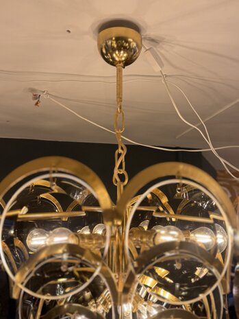 Vintage Italiaanse Vistosi rookglazen schijven kroonluchter hanglamp XL | Sprinkelhop