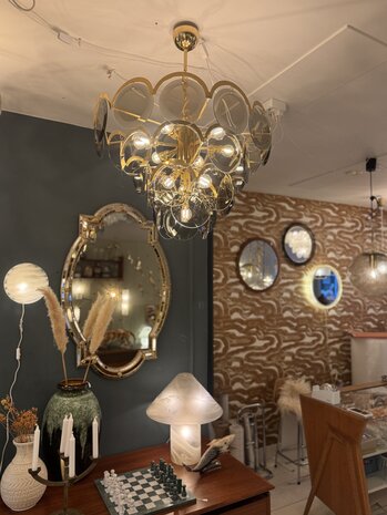 Vintage Italiaanse Vistosi rookglazen schijven kroonluchter hanglamp XL | Sprinkelhop