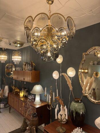 Vintage Italiaanse Vistosi rookglazen schijven kroonluchter hanglamp XL | Sprinkelhop