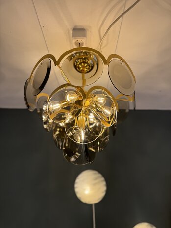 Vintage Italiaanse Vistosi rookglazen schijven kroonluchter hanglamp | Sprinkelhop