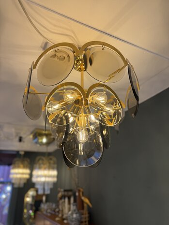 Vintage Italiaanse Vistosi rookglazen schijven kroonluchter hanglamp | Sprinkelhop