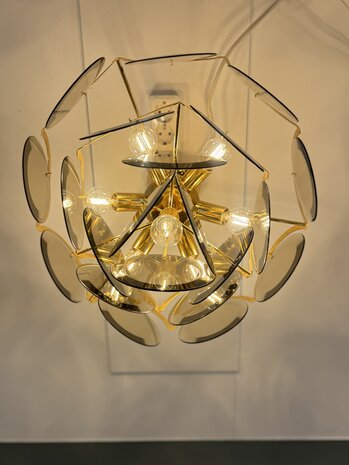 Vintage Italiaanse Vistosi rookglazen schijven kroonluchter hanglamp | Sprinkelhop