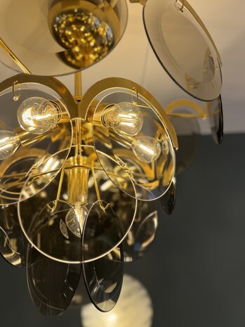 Vintage Italiaanse Vistosi rookglazen schijven kroonluchter hanglamp | Sprinkelhop