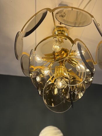Vintage Italiaanse Vistosi rookglazen schijven kroonluchter hanglamp | Sprinkelhop