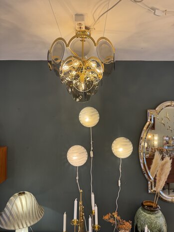 Vintage Italiaanse Vistosi rookglazen schijven kroonluchter hanglamp | Sprinkelhop