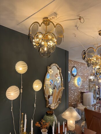 Vintage Italiaanse Vistosi rookglazen schijven kroonluchter hanglamp | Sprinkelhop