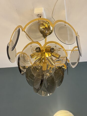 Vintage Italiaanse Vistosi rookglazen schijven kroonluchter hanglamp | Sprinkelhop