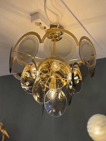 Vintage Italiaanse Vistosi rookglazen schijven kroonluchter hanglamp | Sprinkelhop