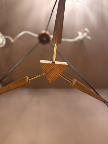 Jaren &#039;50 teak hanglamp met honeycomb glazen kelken | Sprinkelhop