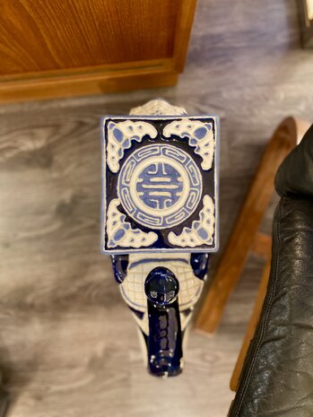 Vintage platentafel olifant keramiek wit blauw | Sprinkelhop