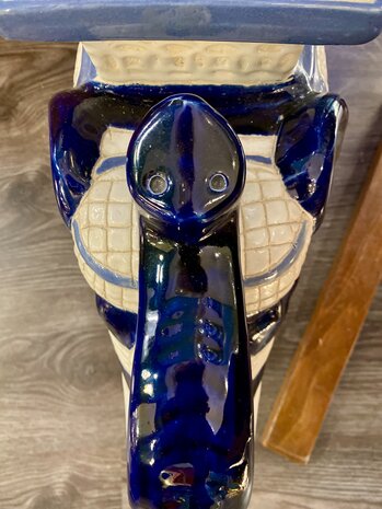 Vintage platentafel olifant keramiek wit blauw | Sprinkelhop