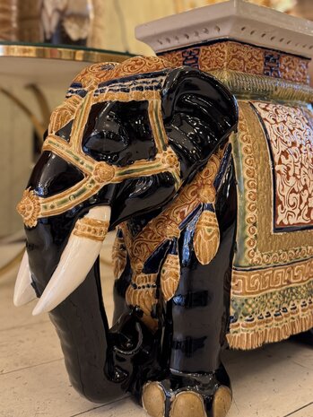 Vintage plantentafel olifant keramiek donkerblauw