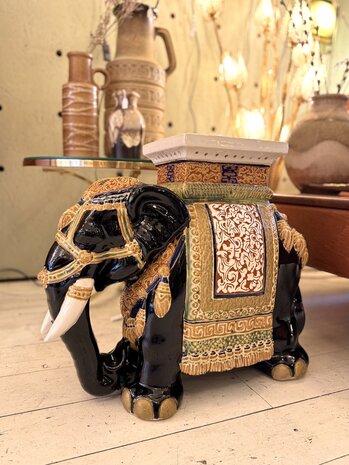 Vintage plantentafel olifant keramiek donkerblauw