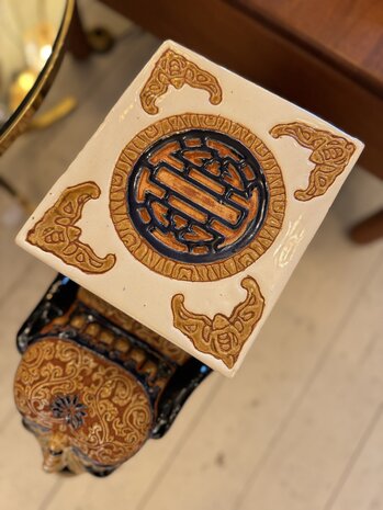 Vintage plantentafel olifant keramiek donkerblauw