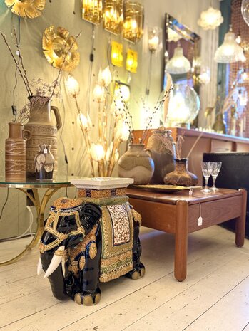 Vintage plantentafel olifant keramiek donkerblauw