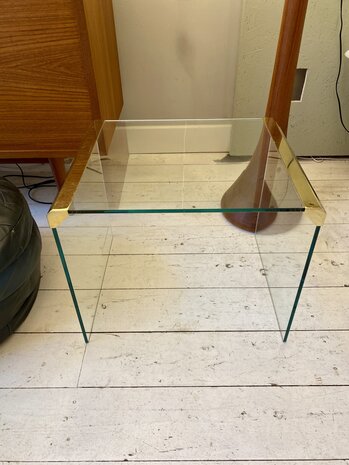 Vintage Gallotti en Radice salontafel glas messing medium 1970s | Sprinkelhop