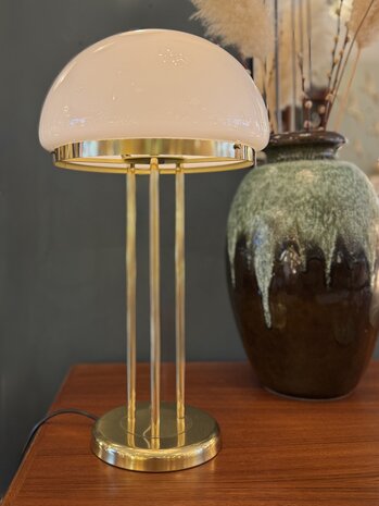 Leola vintage mushroom tafellamp messing opaline glas 1980s groot | Sprinkelhop