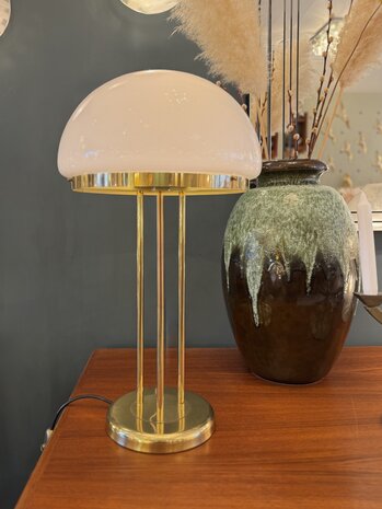 Leola vintage mushroom tafellamp messing opaline glas 1980s groot | Sprinkelhop