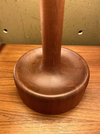 Zeldzame Vintage Domus teak houten tafellamp 1970s stoffen kap | Sprinkelhop