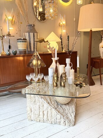 Magnussen Ponte vintage mactan stone glazen salontafel  | Sprinkelhop