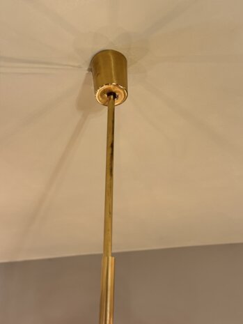 Jaren '70 messing kroonluchter met rookglazen bollen | Sprinkelhop