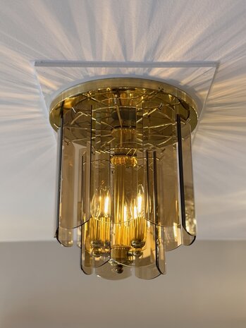 Vintage messing plafondlamp met rookglazen platen | Sprinkelhop