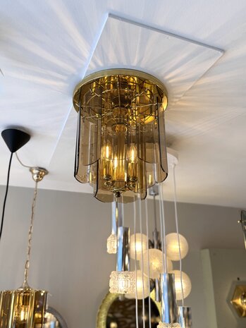 Vintage messing plafondlamp met rookglazen platen | Sprinkelhop