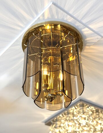 Vintage messing plafondlamp met rookglazen platen | Sprinkelhop