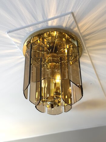 Vintage messing plafondlamp met rookglazen platen | Sprinkelhop