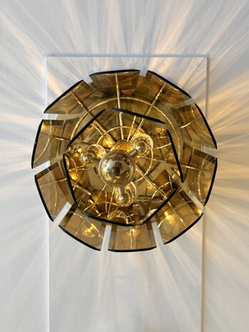 Vintage messing plafondlamp met rookglazen platen | Sprinkelhop