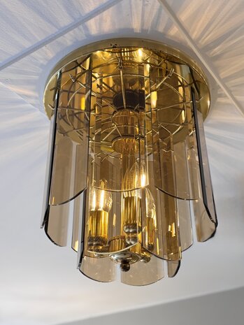 Vintage messing plafondlamp met rookglazen platen | Sprinkelhop