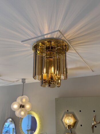 Vintage messing plafondlamp met rookglazen platen | Sprinkelhop