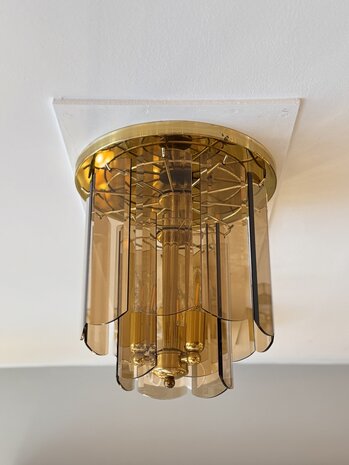 Vintage messing plafondlamp met rookglazen platen | Sprinkelhop