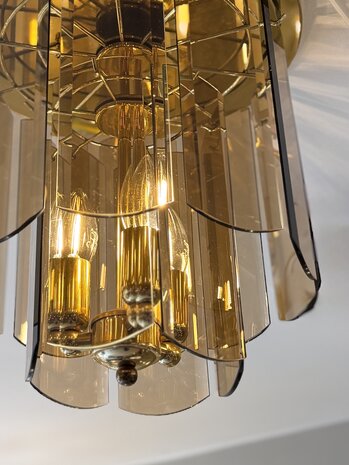 Vintage messing plafondlamp met rookglazen platen | Sprinkelhop