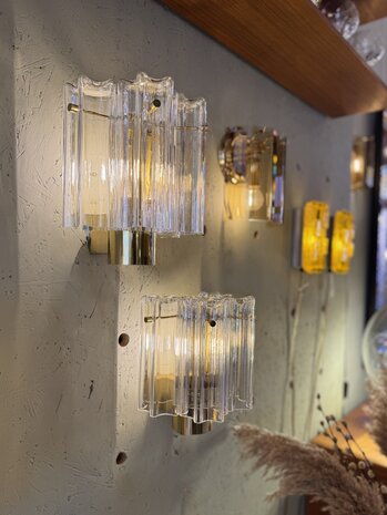 (4 st) Glash&uuml;tte Limburg messing Murano glazen "Tronchi" wandlamp 