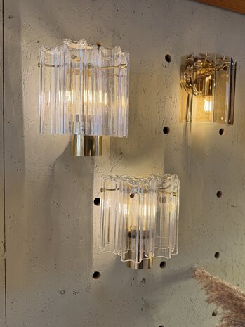 (4 st) Glash&uuml;tte Limburg messing Murano glazen "Tronchi" wandlamp 