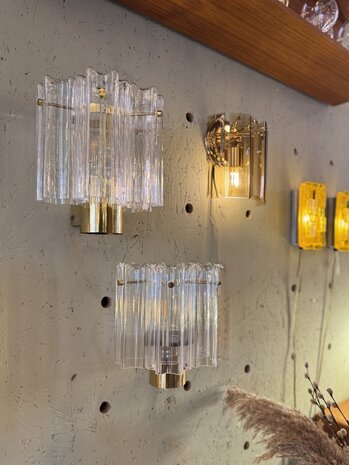 (4 st) Glash&uuml;tte Limburg messing Murano glazen "Tronchi" wandlamp 