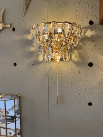 Vintage Schr&ouml;der &amp; Co messing kristallen wandlamp Hollywood Regency | Sprinkelhop