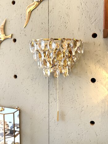 Vintage Schr&ouml;der &amp; Co messing kristallen wandlamp Hollywood Regency | Sprinkelhop