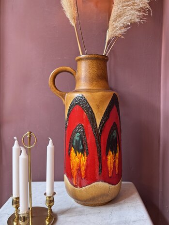 Vintage grote Scheurich West Germany fat lava vaas 409-52 bruin rood | Sprinkelhop