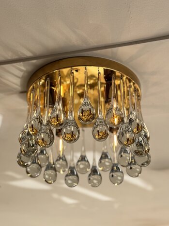 Vintage messing Palwa Murano glazen teardrop plafondlamp  | Sprinkelhop