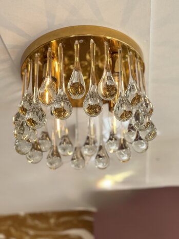 Vintage messing Palwa Murano glazen teardrop plafondlamp  | Sprinkelhop