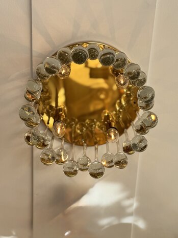 Vintage messing Palwa Murano glazen teardrop plafondlamp  | Sprinkelhop