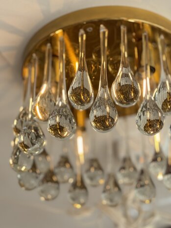 Vintage messing Palwa Murano glazen teardrop plafondlamp  | Sprinkelhop