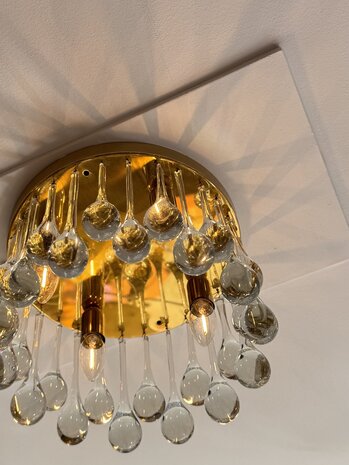 Vintage messing Palwa Murano glazen teardrop plafondlamp  | Sprinkelhop